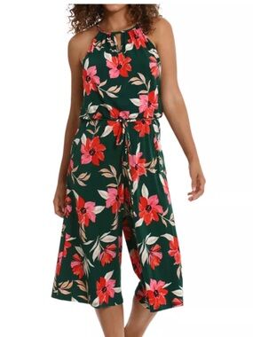 Maggie London Lottie Green Tropical Wide Leg Culotte Jumpsuit Size 6